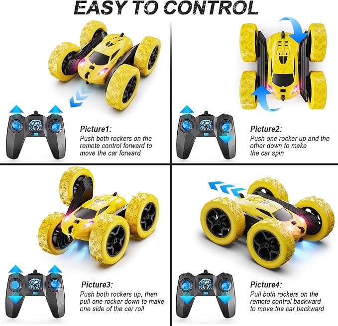 Remote Control Car, RC Car Toys for 6-12 Year Old Boys, Off Road RC Stunt Car 4WD 360° Rotating Remote Control Car for Kids, Boys Girls Gifts for Birthday, Christmas Yellow