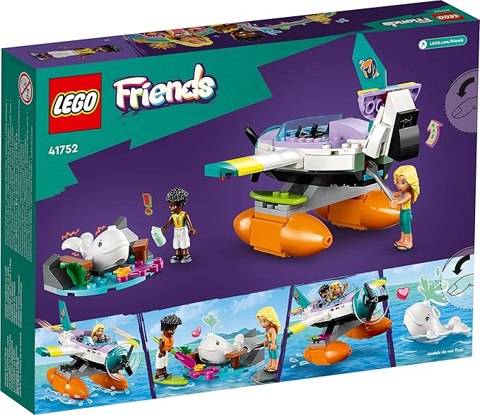 LEGO 41752 Friends Sea Rescue Plane, Airplane Toy with Whale Figure and Mini Dolls, Animal Care Gift for Birthday for Girls, Boys and Children from 6 Years