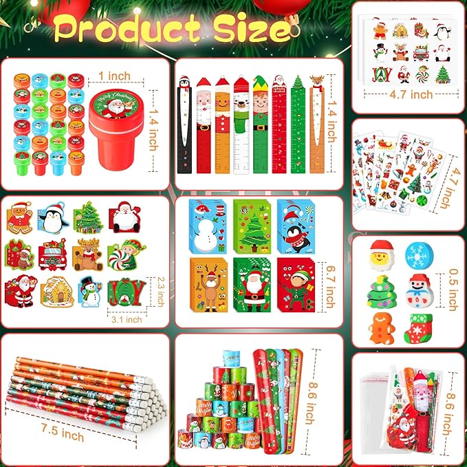 BenLouis Christmas School Stationery Set Party Favors Xmas Classroom Gift Prizes Bulk for Students Kids Holiday Stockings Pinata Filler Christmas School Goodie Bag Stuffers Decor（12set Christmas）
