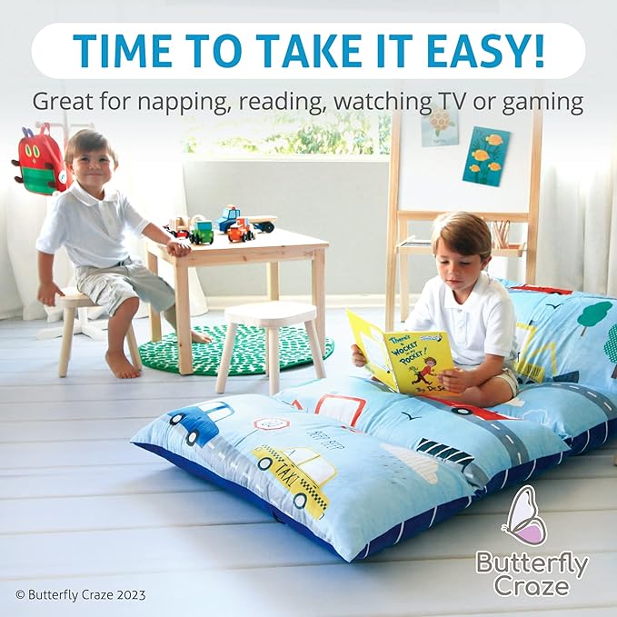 Butterfly Craze Floor Pillow Bed Lounger, Cozy and Stylish Seating Solution for Kids & Adults, Recliner Floor Cushion for Ultimate Comfort, 5 Pillows Already Included, Transportation, Queen