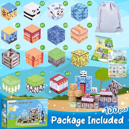 Ludmila 100PCS Magnetic Building Blocks, Montessori STEM Toys for Toddlers, Build 3D Magnetic Train Station Set, Sensory Construction Kit for Boys & Girls, for Ages 3-12 Birthday