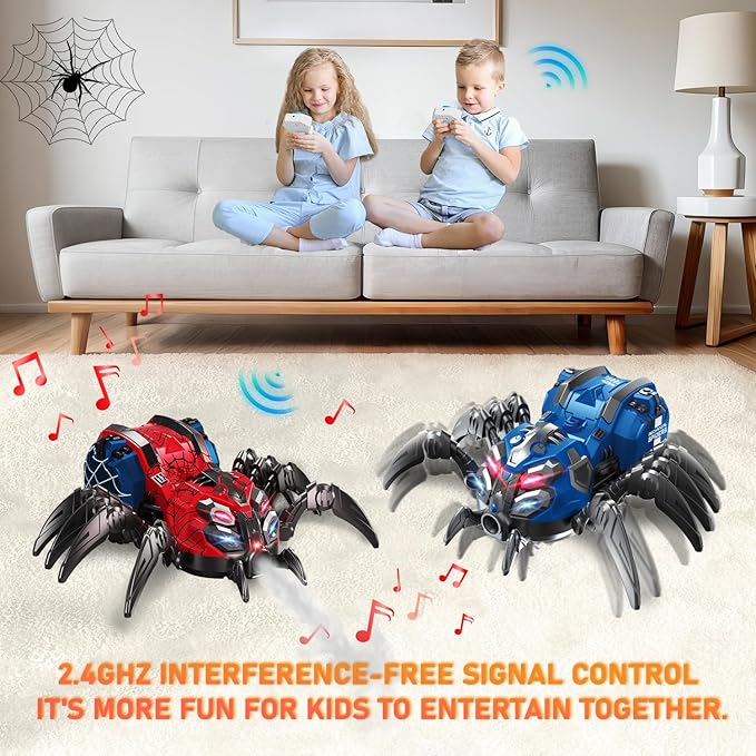 Remote Control Spider, Robot Spider Toy with 2.4 GHz Remote Controller, RC Spider Robot with Spray/Lights/Music, Realistic Spider Gift for Kids Boys, Halloween, Christmas, Holiday Toys for Party Prank