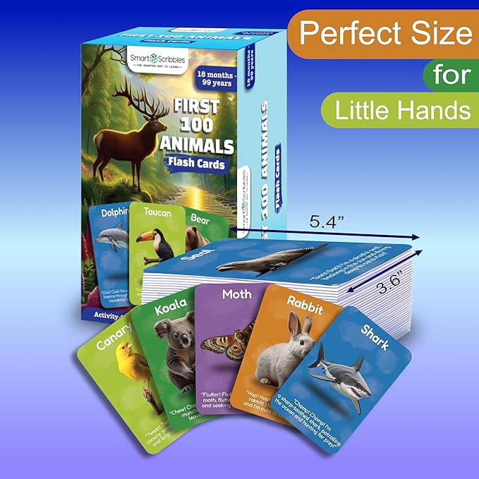 Smart Scribbles Thick Flash Cards for Toddlers - First 100 Animals, Montessori Learning Toys & Educational Games, Ages 18 Months-99 Years, Home Schooling, Travel & Speech Therapy Toys