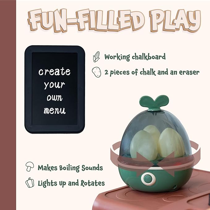 Sunnydaze Mini Meals Interactive Play Kitchen with Lights and Sounds - Kids Toy Kitchen Playset with 65-Piece Accessory Pack