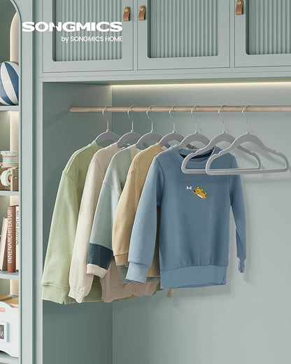 SONGMICS Baby Hangers 30 Pack, Kids Hangers for Closet, 11.8 x 8.1 Inches, Silver 360° Swivel Hooks, Space-Saving Clothes Hangers, Velvet Hangers for Nursery, Non-Slip, Dove Gray UCRF027G30