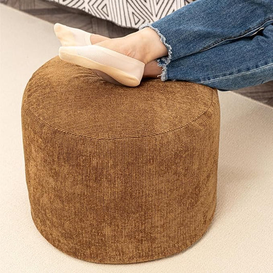 Sturdy Boucle Pouf Ottoman Foot Rest Nice Living Room Decor Lightweight Ottoman Pouf Filler Comfort Pouf Cover Modern Foam Stuffed Poof Perfect to Rest Your Feet No Need Assemble Dark Coffee