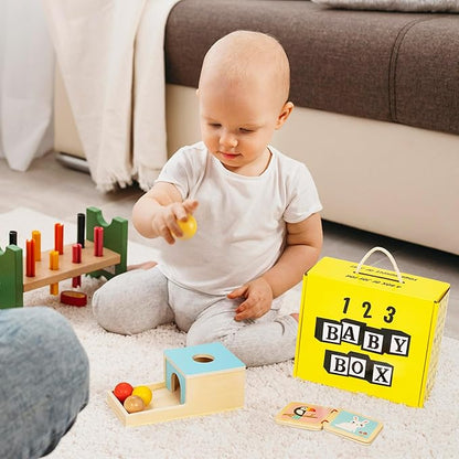 Montessori Toys for Babies 6-12 Months - 6-in-1 Montessori Box Toy w/Rainbow Stacking Tower, Object Permanence Box & More - Educational Toys for Imaginative Learning