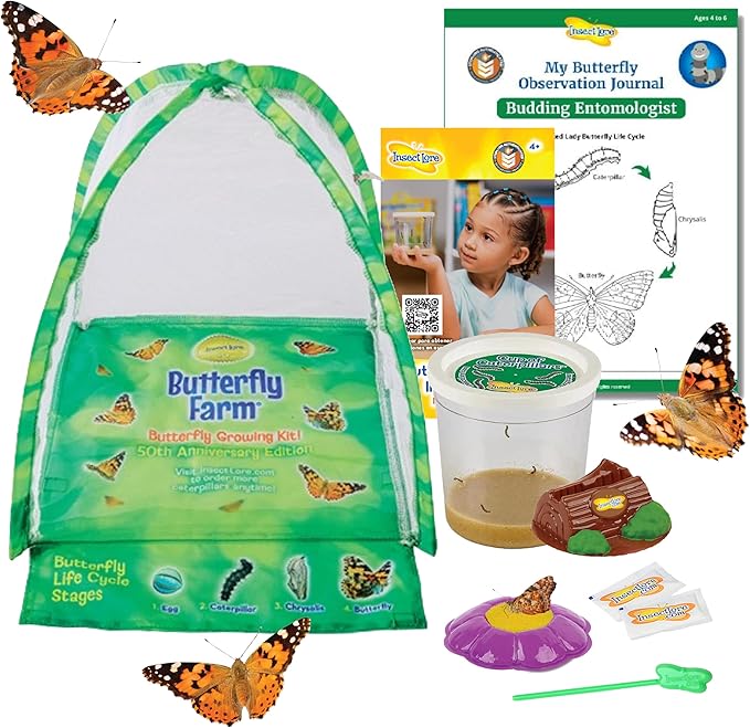 Insect Lore Butterfly Farm™ | Butterfly Kit with Live Cup of Caterpillars | 5 Caterpillars, Reusable Habitat, STEM Butterfly Journal & More