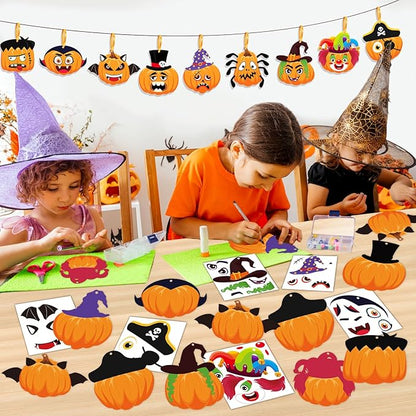36 Set Halloween Pumpkin Crafts Kit Halloween Crafts for Kids Halloween Pirate Pumpkin Sticker DIY Craft Witch Pumpkin Decoration Hanging Ornaments for Kids Halloween Party Favor Supplies