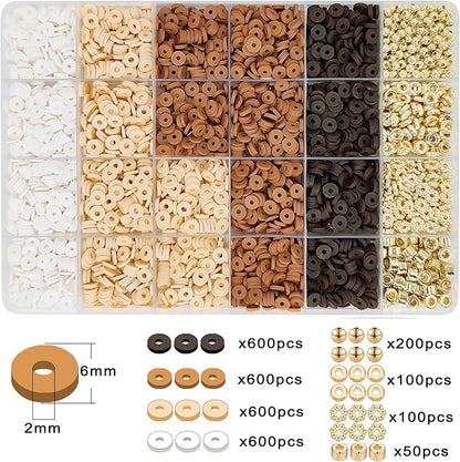 MIIIM Neutral Clay Beads Kit for Bracelets Making, Heishi Beads for Friendship Bracelet, Clay Charms and Gold Spacers for Jewelry Making, Crafts, Concert, Raves, Gifts (Golden Brown Cream)
