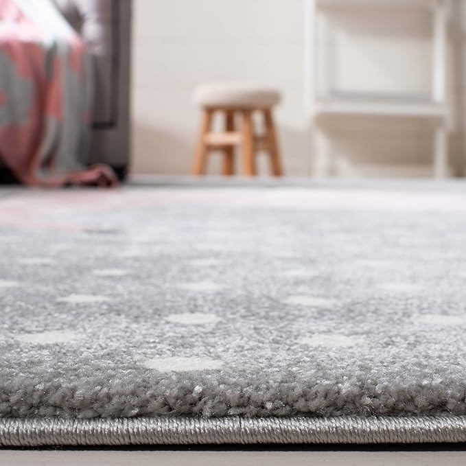 SAFAVIEH Carousel Kids Collection Accent Rug - 2' x 3', Grey & Ivory & Pink, Non-Shedding & Easy Care, Ideal for High Traffic Areas for Boys & Girls in Playroom, Nursery, Bedroom (CRK163G)