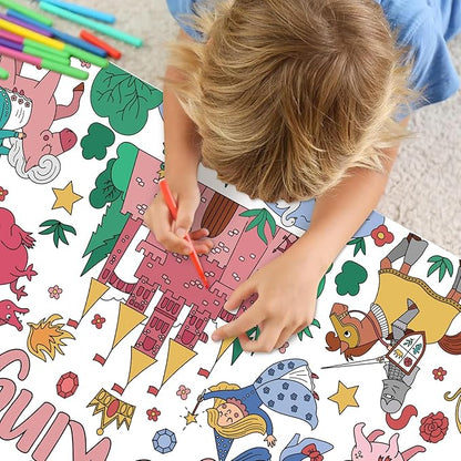 Magic Kingdom Giant Coloring Poster for Kids 30 x 72 Inch, Princess Large Coloring Poster Tablecloth, Fairy Themed Color-in Activities Games for Kids School Classroom Home Party Supplies Decorations