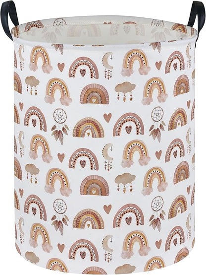 Essme Kids Laundry Basket,Rainbow Hamper Collapsible Canvas Waterproof Storage Bin for Girls, Cute Hamper,Gift Baskets.(Dream rainbow)