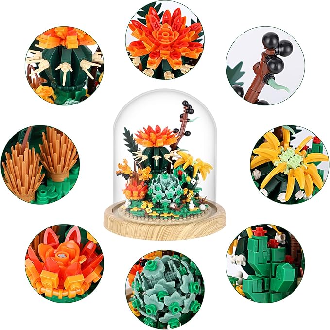 Creative Bonsai Flower Bouquet Building Kit,Flower Botanical Collection Construction Building Toy,Building Blocks Set for Adults and Kids (Succulent Plant Bonsai Flower)