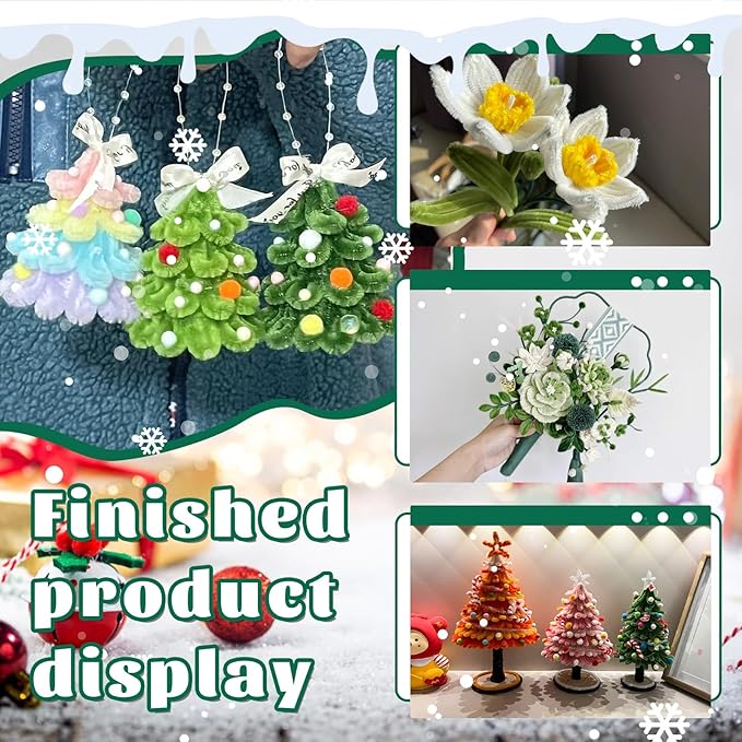 LOKUNN Pipe Cleaners, 200 Pcs Dark Green Pipe Cleaners Craft Set, Solid Color Chenille Stems, DIY Arts and Crafts with Adhesive Eyes and Storage Box, Christmas Halloween Decoration Art Supplies