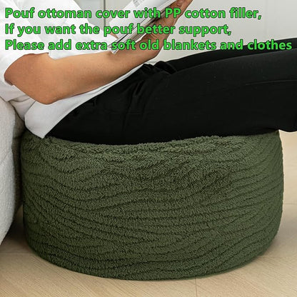 Pouf Ottoman Stuffed 20x20x12 Inches Floor Pouf Plush Fiber Ottoman Foot Rest Under Desk Foot Stool for Living Room Bedroom (Green)