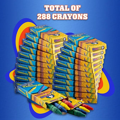 Bedwina Bulk Crayons - 288 Crayons - (Case of 72 4-Packs) Premium Coloring Colors for Kids and Toddlers, Non-Toxic, for Party Favors, Restaurants, Prizes, Goody Bags, Stocking Stuffers
