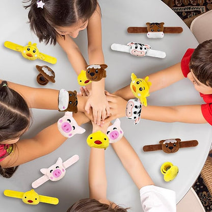 12 PCS Stuffed Farm Animal Slap Bracelets Plush Animal Slap Bracelets Cute Wrist Slap Band Toy Wrist Animals Wrist Pets Slap Bracelet Wrist Toy for Boys Girls Birthday Gifts Party Favors 6 Styles