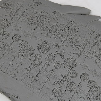 Sunflower Fields Clay Texture Roller (4") - Seamless Meadow Set #01 - Embossing Pattern Roller for Polymer & Ceramic Clay, Pottery & Crafts
