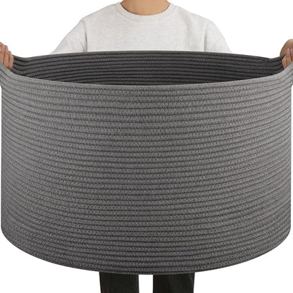 OIAHOMY 90L Blanket Basket for Living Room, Large Basket 23" x 23" x 13" with Handle, Laundry Hamper for Blankets, Pillows, Toy Storage for Kids, Dogs - Grey