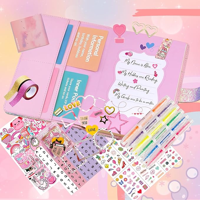 Christmas Gifts for Girls ,DIY Journal Kit for Girls,Diary for Girls with Lock ,DIY Journal Set for Tween & Teen Girls, Stationery Set, Diary Supplies Set, Journaling Art Crafts Kit, Ideal Gifts for Girl
