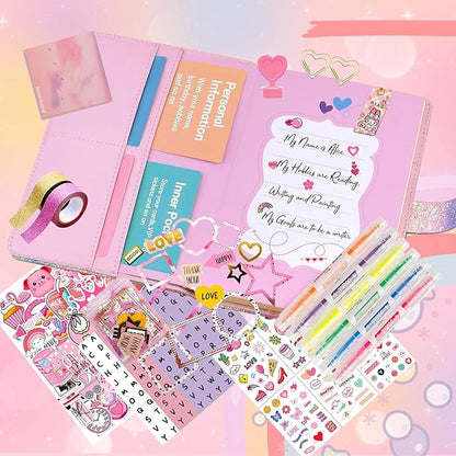 Christmas Gifts for Girls ,DIY Journal Kit for Girls,Diary for Girls with Lock ,DIY Journal Set for Tween & Teen Girls, Stationery Set, Diary Supplies Set, Journaling Art Crafts Kit, Ideal Gifts for Girl