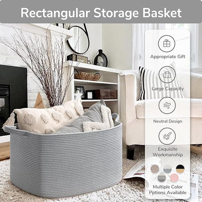 Goodpick Large Toy Basket for Blankets, Baby Laundry Basket, Storage Baskets for Organizing, Laundry Hamper for Dirty Clothes, Towel, Woven Rope Storage Baskets, 21.6" x 14.9" x 11.8", Gray
