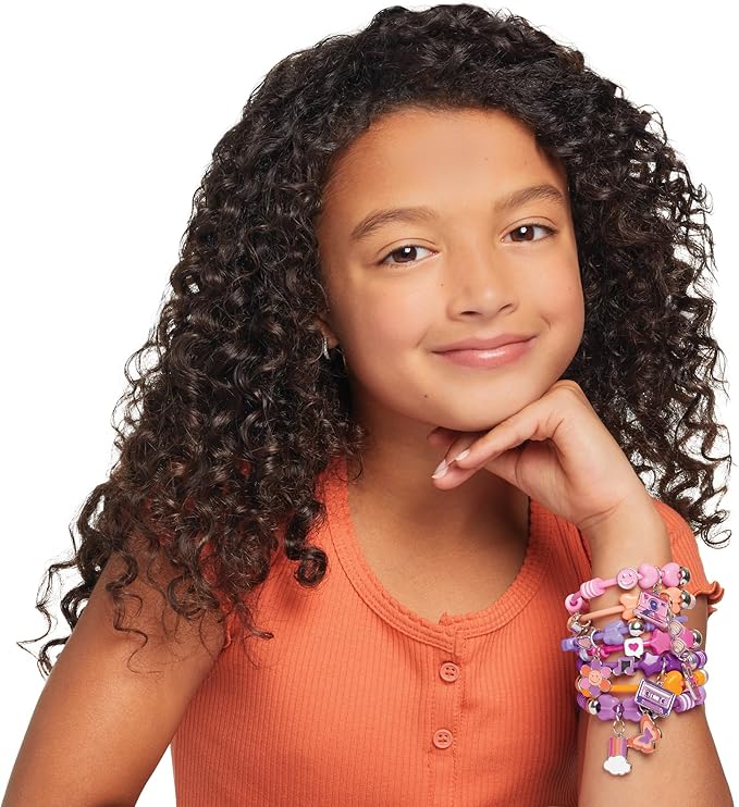 Make It Real: DIY Fashion Beaded Bangle Bracelets - Create 7 Bracelets, 71pcs All-in-1 Jewelry Kit, Purple-Pink-Orange, Crafts, Girls & Kids Ages 8+