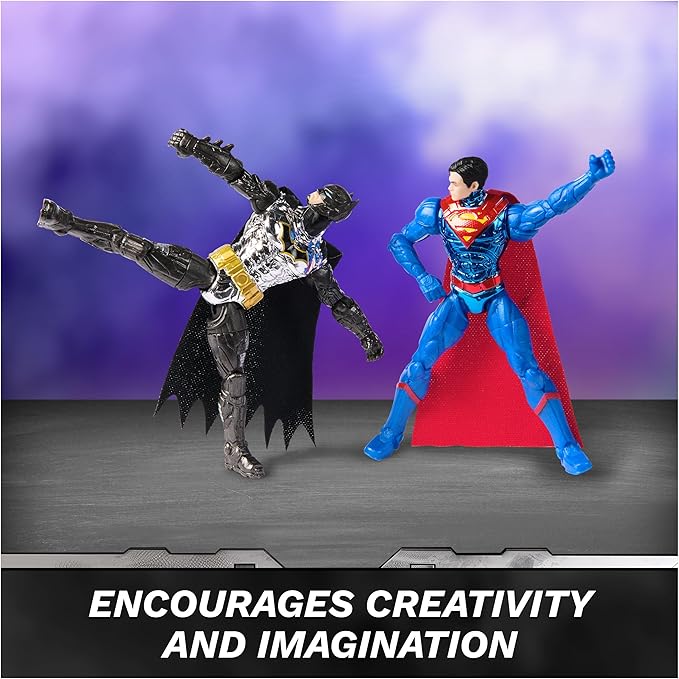 DC Comics, Metal Force Transforming Batwing, 2-in-1 Playset, Includes Batman and Superman Figures, with Projectiles and Character Cards, Kids Toy for Boys and Girls Ages 4+