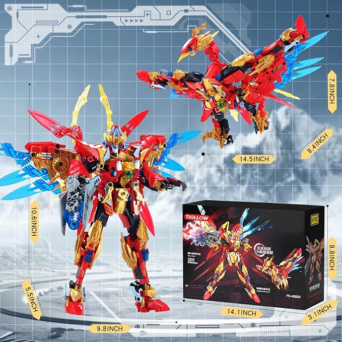 Mech Sets 2in1 Building Blocks，Transforming Robot Building Kits with Vermilion Bird Model，Christmas Birthday Gift for Adults Kids Boys Ages 8 9 10 11 12 13 14+（531 Pieces） (Vermilion Bird)