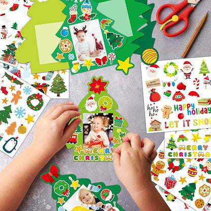 36 Packs Christmas Picture Frame Craft for Kids with Easel?DIY Christmas Tree Paper Art Crafts kit with Stand Holiday Xmas Photo Frames Bulks DIY Game Activity for Kindergarten Preschool Kids