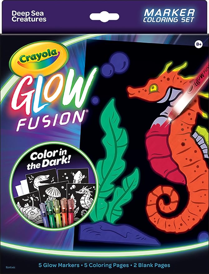 Crayola Glow Fusion - Deep Sea Critters (12pcs), Glow in the Dark Markers, Sea Creature Coloring Pages, Gift for Boys & Girls, Ages 8+