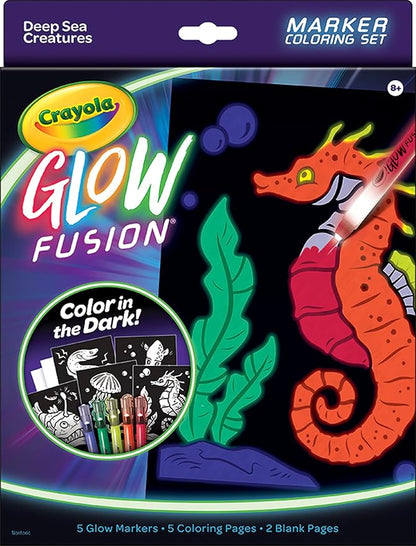 Crayola Glow Fusion - Deep Sea Critters (12pcs), Glow in the Dark Markers, Sea Creature Coloring Pages, Gift for Boys & Girls, Ages 8+
