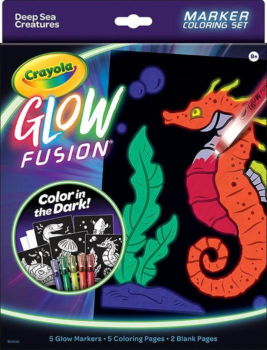 Crayola Glow Fusion - Deep Sea Critters (12pcs), Glow in the Dark Markers, Sea Creature Coloring Pages, Gift for Boys & Girls, Ages 8+