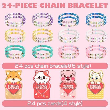 Valentine's Day card 24 packs with bracelets for kids' schools, and Valentine's Day exchange gifts with friendship beads for kids' classrooms