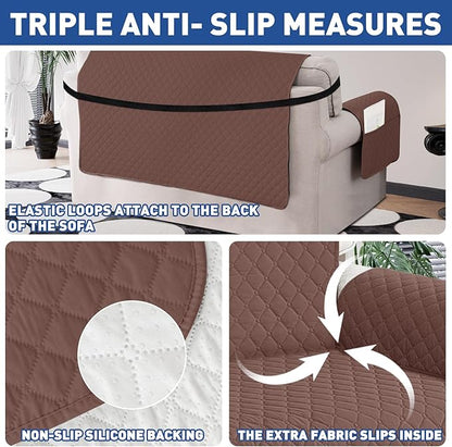 XINEAGE Loveseat Sofa Cover Waterproof Couch Covers for 2 Cushion Couch, Soft Washable Slipcover with Pockets & Non-Slip Elastic Straps, Thick Furniture Protector (Loveseat, Coffee)