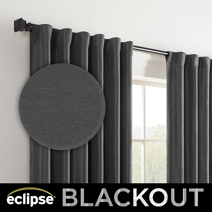 Eclipse Fresno Modern Blackout Thermal Rod Pocket Window Curtain for Bedroom (1 Panel), 52 in x 108 in, Wheat