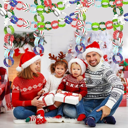 CHRORINE 600 Pcs Merry Christmas Pattern Paper Chain for Holiday Themed Party Decorations DIY Crafts Supplies (Christmas Colors, 1 x 7.08 inches)