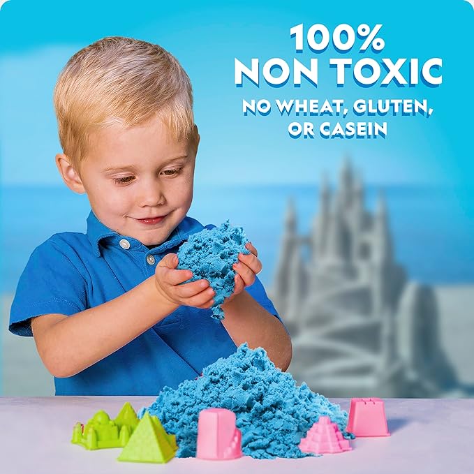 National Geographic Moon Sand - 24 Lb. Bulk Play Sand Kit with 6 Castle Molds (Blue) - A Fun No Mess Sensory Activity, Kids Fake Sand Play Set, Sensory Bin Filler