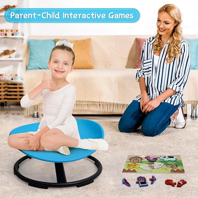 Kids Sensory Swivel Chair, Sensory Spin Chair for Autism Kids, Body Coordination Training Chair, Spin Seat, Metal Base, Non-Slip Design