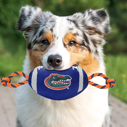 Pets First NCAA Florida Gators Football Dog Toy, Tough Quality Nylon Materials, Strong Pull Ropes, Inner Squeaker, Collegiate Team Color, 1 Count (Pack of 1)