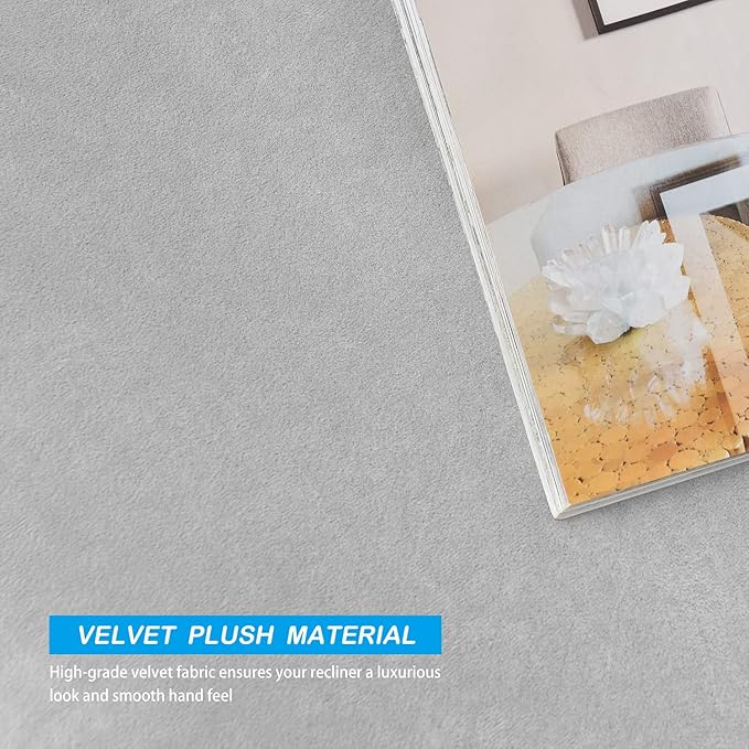 OBCREAT High Stretch Recliner Chair Cover Soft Velvet Recliner Slipcovers 4 Pieces Lazy Boy Recliner Couch Covers Plush Furniture Protector for Kids Pets (Light Grey)