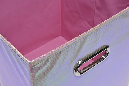Handy Laundry 6-Pack Foldable Cube Storage Bins – Decorative Collapsible Organizer for Shelves, Closets, Underbed, Clothes, or Kids’ Toys (Shiny Pink)
