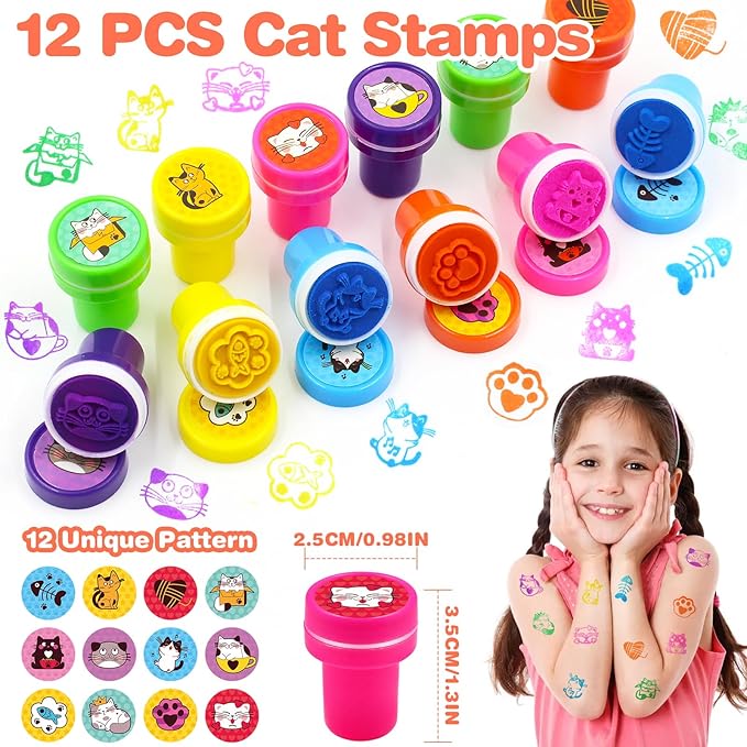 Cat Party Favors for Kids, Cat Themed Birthday Party Supplies with Cat Straw Claw Keychain Slap Bracelet Slap Bracelet Sticker for Girls