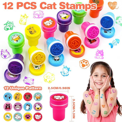 Cat Party Favors for Kids, Cat Themed Birthday Party Supplies with Cat Straw Claw Keychain Slap Bracelet Slap Bracelet Sticker for Girls