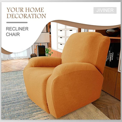 JIVINER 4-Piece Recliner Chair Covers Stretch Jacquard Covers for Recliner Chair Recliner Slipcovers for Living Room Soft Recliner Protector with Pocket (Recliner, Orange)