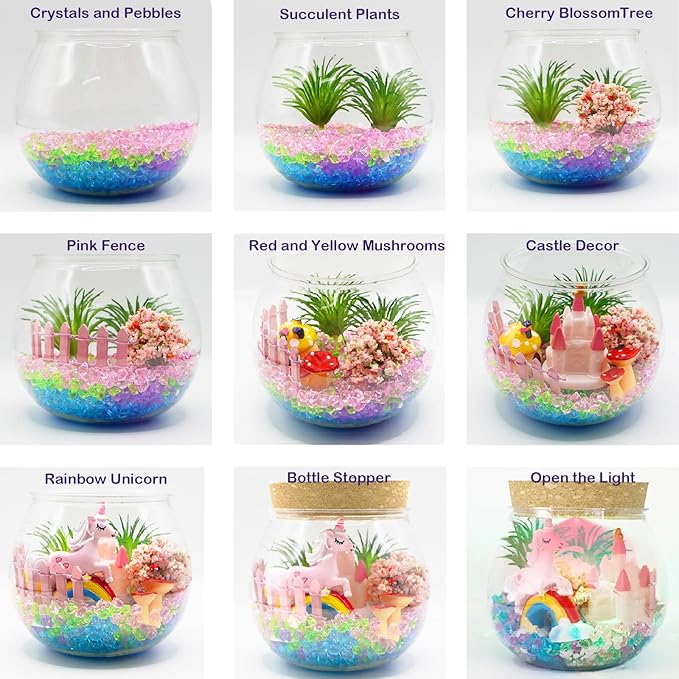 Unicorn Terrarium Kit for Kids, DIY Unicorns Toys for Girls, Light Up Unicorn Arts and Crafts Toys for Girls Age 4 5 6 7 8-12 Year Old, Unicorn Birthday and Christmas Gifts