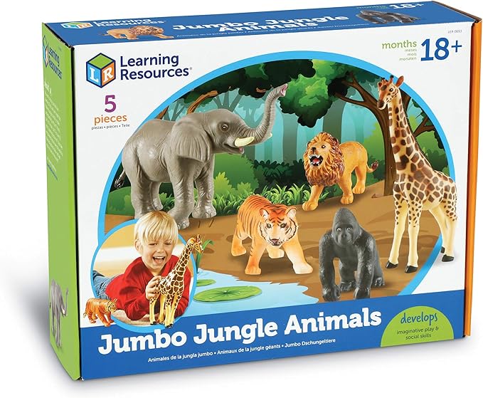 Learning Resources Jumbo Jungle Animals, Animal Toys for Kids, Safari Animals, 5 Pieces, Ages 18 months+