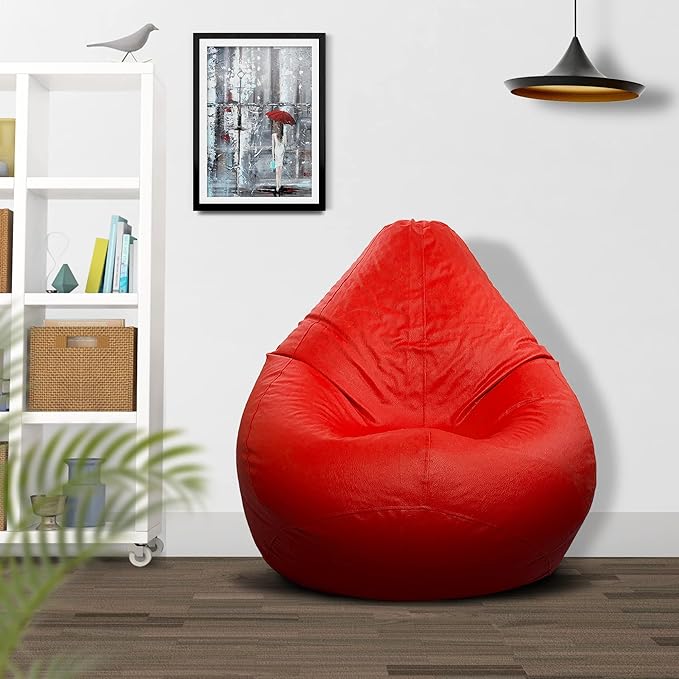 Ample Decor Bean Bag Cover (No Filling), Plush Toys Storage Soft Leatherette, Durable Construction Sturdy Zipper, Ideal for Children and Teenagers - Red