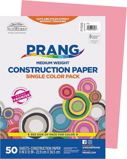 Prang (Formerly SunWorks) Construction Paper, Pink, 9" x 12", 50 Sheets